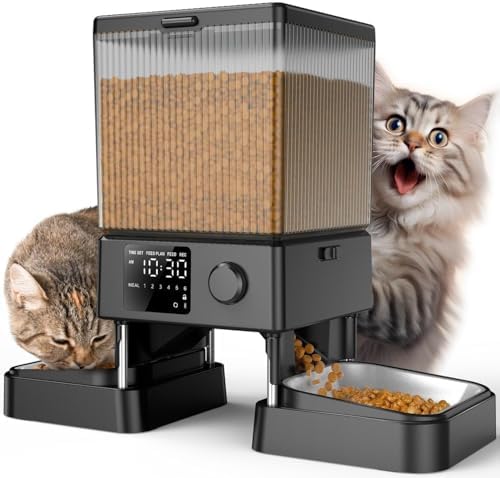 oneisall 5L Distributeur Croquettes Chat Automatique 2 Bols Mange...