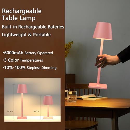Image of Yogaret Pink Cordless Table Lamp Set of 2 for Patio Restaurant Home Dinner Dining