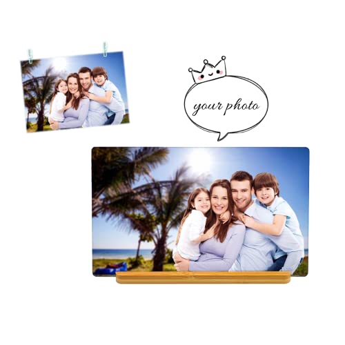Foto personalizada en aluminio con base de bambú, regalos de fotos personalizados con tus propias fotos y textos en placa de aluminio, regalos de fotos (28 x 14 cm) Cover