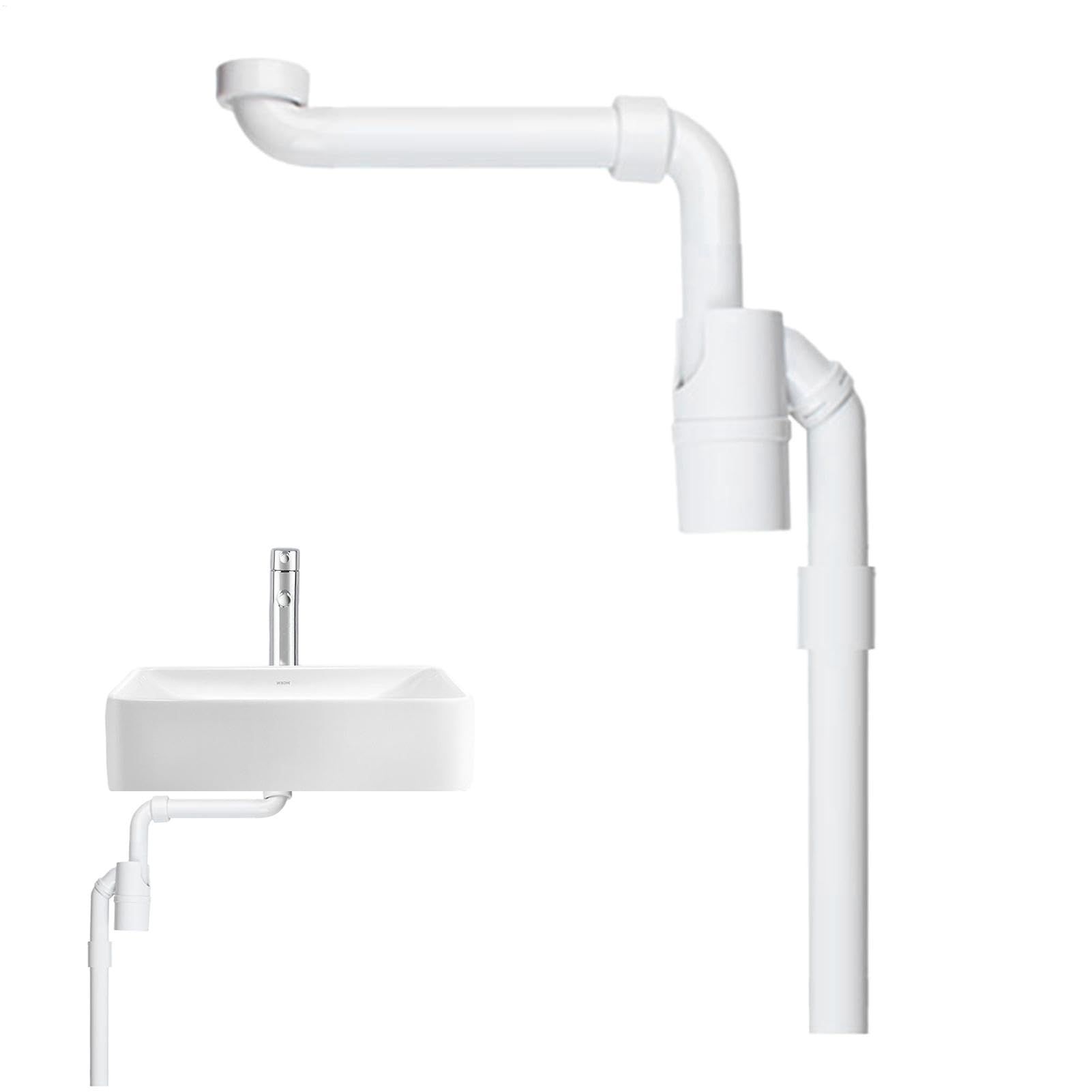 Siphon en P réglable anti-refoulement et tube d'extension flexible pour vidange d'évier