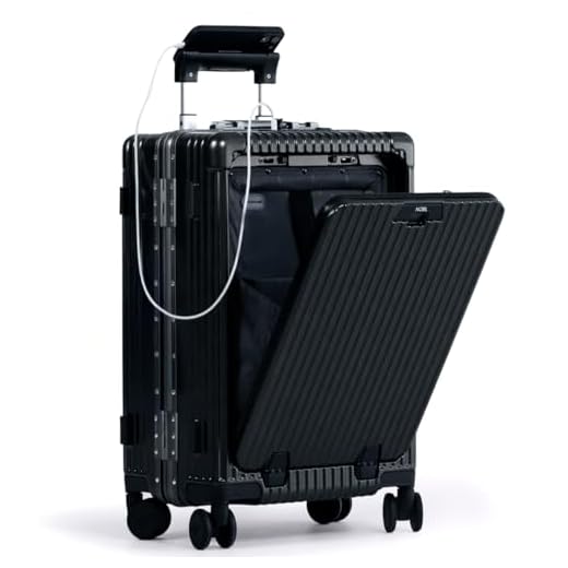 Nobl Travel Carry On Luggage, Noble Zipperless Aluminum Frame PC Hard Shell Suitcase, 23.5x15.5x10 Airline Approved, 360° Spinner Wheels, TSA Locks, USB Charging Port, Cup & Phone Holder - Black