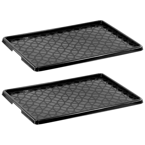 GEEZY Shoe Drip Tray Rubber Boots Plastic Tray for Indoor Outdoor Multi-Purpose Use Plastic Door Mat Ideal for Muddy Boots Wellies Wet Shoes Pet Food Bowls Plants and More with Raised Edges Set of 2