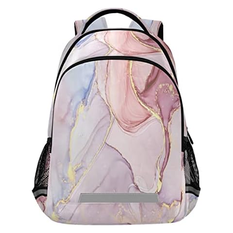 Abstract Pink Gold Marble Laptop Backpack Schoolbag School Backpack Bookbag Travel Bag Casual Daypack With Chest Strap for Boys Girls Children Cover