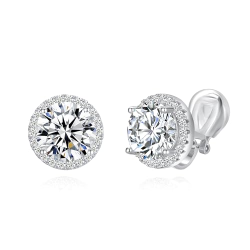YOQUCOL 10MM Cubic Zirconia Crystal Clip On Stud Earrings Round Non Pierced Earrings for Women