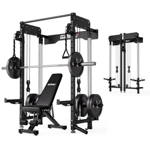 Image of WM3-V4 Folding Squat Rack, Wall Mounted Power Rack with Dual Independent Pulley System, Functional Trainer with 5 Adjustable Function Modes for Space Saving