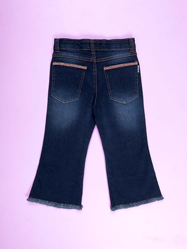 Image of KiddoPanti Girls Bottom Flared Knee Distress Stretchable Denim Jeans with Adjustable Elastic Waist