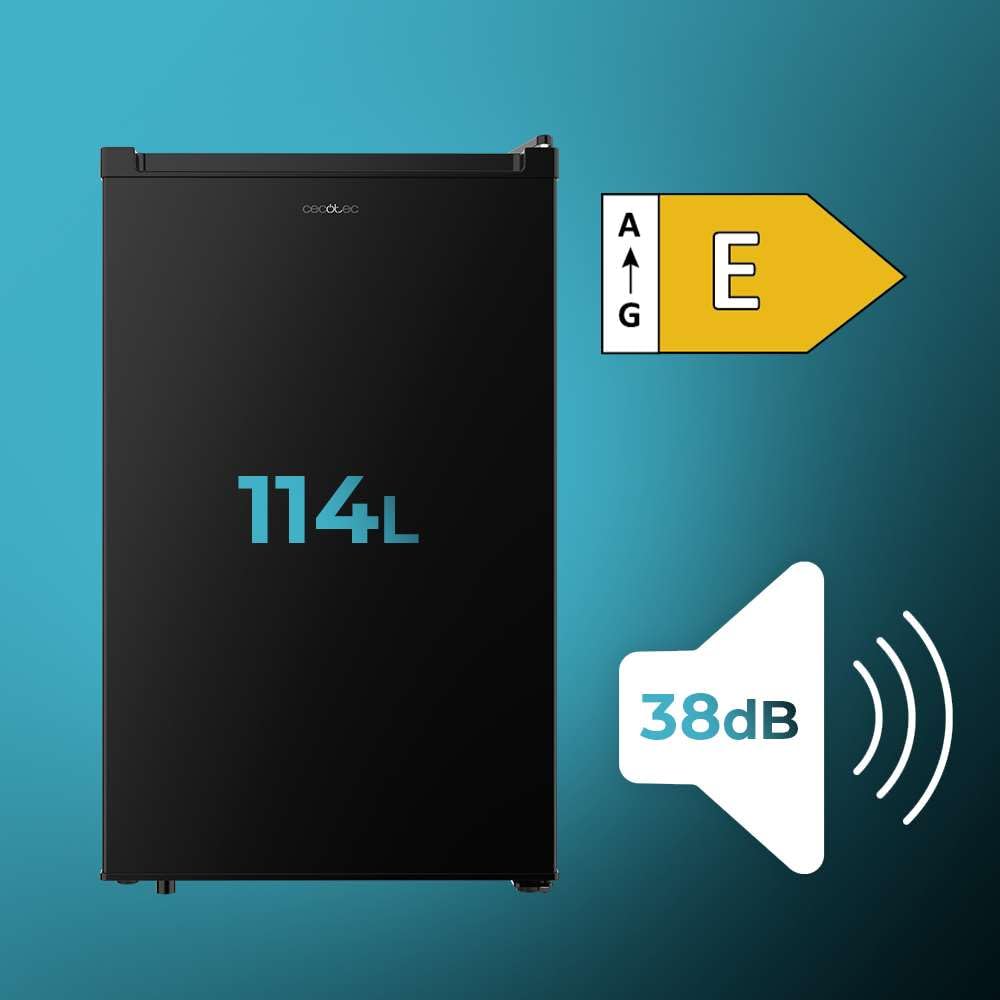 Cecotec Mini Frigorifero Bolero CoolMarket TT 114L Black. Capacità 114 L, Classe Energetica E, Porta Reversibile, Conservazione Ottimale, Luce LED, Controllo Meccanico, Humidity Box, Funzione Defrost