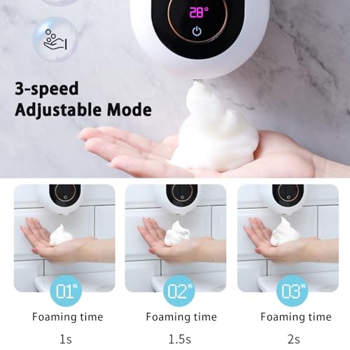 Image of Automatic Soap Dispenser, Smart Wall-Mounted Foam Soap Dispenser with Temperature Display & Long-Last Battery, 450ML Large Capacity, 3 Modes for Kitchen Sink and Bathroom (Blackwhite)