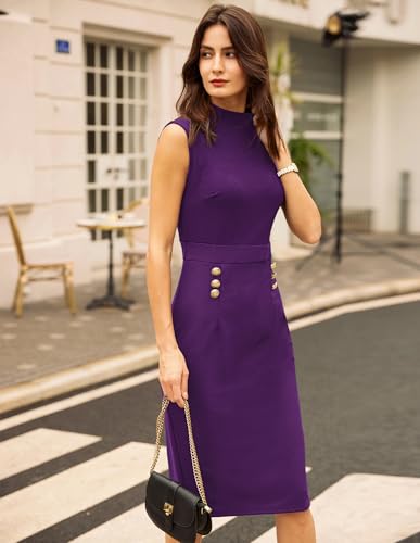 Image of GRACE KARIN 2026 Women's Lightweight Mock Neck Business Work Dress Sleeveless Double Breasted Bodycon Midi Dress