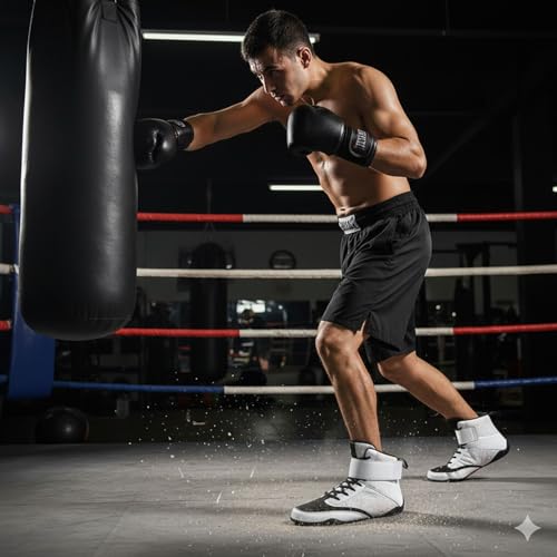 Image of Mens Wrestling Boxing Shoes Lightweight Non-Slip Sole Breathable High Top Sneakers for Boxing Weightlifting Training
