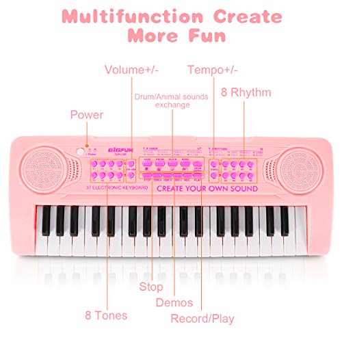 Kids Piano Keyboard, Musical Learning Educational Toy For Beginners 37 Keys Portable Piano Electronic Keyboard With Microphone, Christmas Birthday Gifts For 3 4 5 6 Years Old Girls #TOP6
