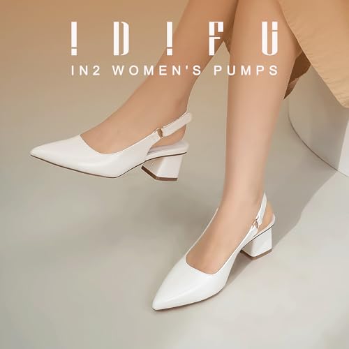 IDIFU IN2 Slingback Closed Toe Heels Chunky Low Block Short Heels Women's Pumps Hook and Loop Pointed Toe Wedding Bride Prom Dress Shoes for Women Dressy Comfortable Cute Small Thick Pumps Shoes2