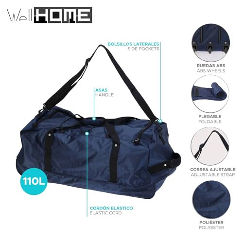 WELL HOME MOBILIARIO & DECORACIÓN Plain Polyester Travel Bag with 3 ABS Wheels, darkblue2