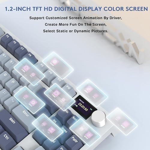 Attack Shark K86 RGB 75% Wireless Board Mechanical Keyboard, Triple Mode Bluetooth5.0/2.4G/USB-C 82 Keys Hot Swap Gaming Keyboard 4000mAh Battery w/Knob &TFT Smart Display- Lavender Blue