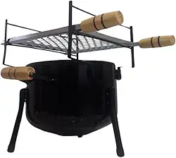 CHURRASQUEIRA A CARVÃO REDONDA DE MESA COMPLETA COM GRELHA PRÁTICA PORTÁTIL