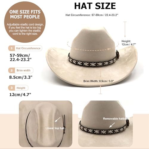 Image of Western Suede Cowboy Hat for Women Men Wide Brim Classic Cowboy Cowgirl Hat with Buckle Belt Felt Fedora Hat