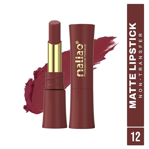 Image of Maliao Matte Lipstick - Non-Transfer, Long-Lasting, High-Pigment, 3.5g (Shade 12, Medium)