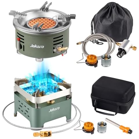 Jekero Camping Stove Propane Stove with Carrying Case, Portable Camp Gas Stove Support Three Fuel Cover