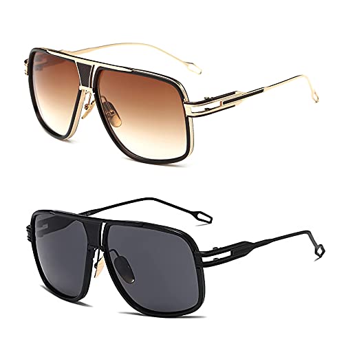 Image of Aviator Sunglasses for Men Retro Fashion Gold Oversized 70s shades | Disco Party Casual Lentes De Sol Hombre Large Big Designer 70s Outfits Sun Glasses Cool Metal Vintage Stylish Tinted Eyewear
