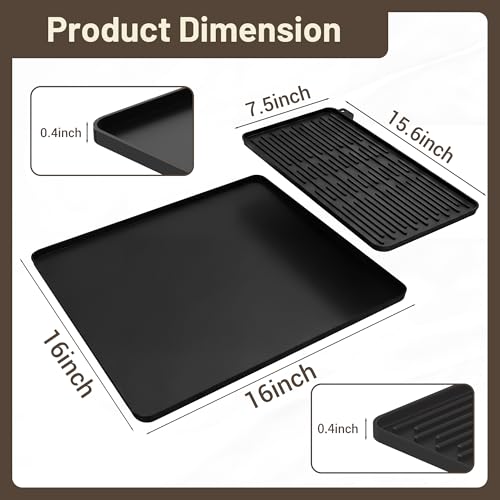 Image of Silicone Coffee Mat for Countertop, 16x16 inch Heat Resistant Espresso Machine Mat, Non-Slip Coffee Bar Mat with Detachable Drying Area and Raised Edge, Waterproof Station Pad - Black