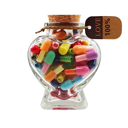 Prounion 50 Piezas Mensaje Letras Cápsula en Botellas de Vidrio para Amor o Notas de Amistad, Capsule Letters Message Love Happy Letter Pill para Regalo Novia, Regalo Novio