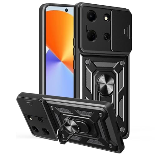 Image of Heavy Duty Back Case Cover for Infinix Note 30 5G, Shockproof Infinix Note 30 Back Cover, Ring Case with Kickstand and Camera Protection Shutter - Black