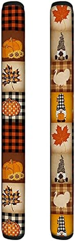 Coloranimal Thanksgiving Day Refrigerator Door Handle Cover Fall Maple Leaves Red Checked Pumpkin Kitchen Appliance Decoration Set of 2 Oven Microwave Refrigerator Replacement Door Handles