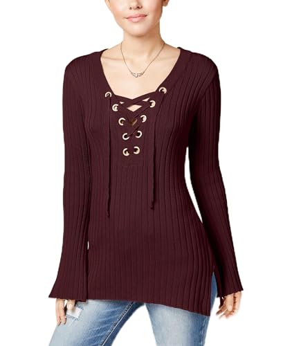 Ultra Flirt Juniors Ribbed Bell Sleeve Sweater Cabernet XS