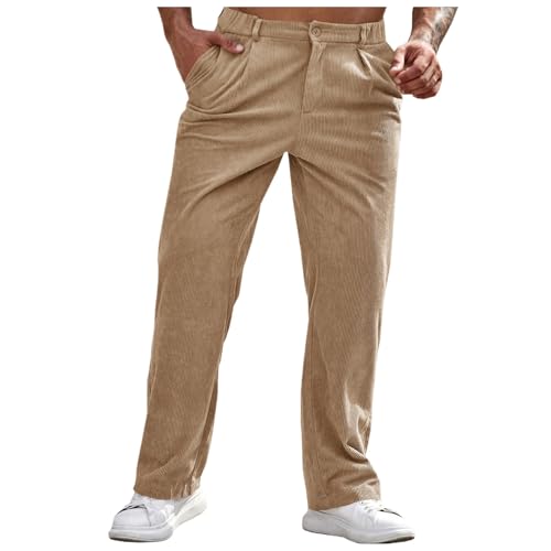 Men's Stretch Corduroy Pants Casual Work Elastic Waist Sweatpants Baggy Straight Slacks Streetwear Trousers for