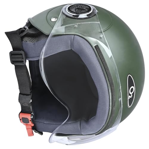 Image of O2 Open Face / Half face Helmet Unisex for Bike Women Men ISI Certified with Clear Visor Smooth Finish Lightweight & Compact (Matt Green, 580mm Medium)