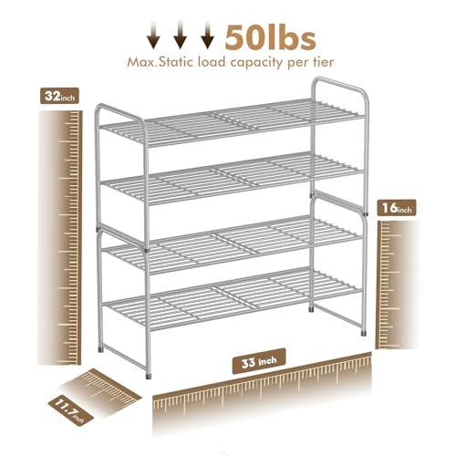 Image of 2 Pack Shoe Rack, 2-Tier Metal Stackable Shoe Shelf Storage Organizer, Heavy Duty Wire Shoe Stand for Entryway, Closet, Hallway, Holds 50 LBS, Gray