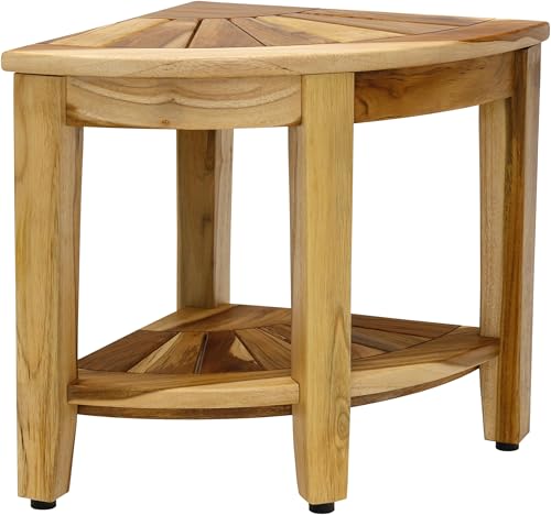 Image of AquaTeak Kai Clear-Shield Corner 15.5 inch Teak Shower Bench