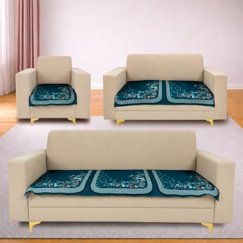 Image of Homerz 'Brooklyn Series' Premium Sofa Cover | Quilted Floral Design | Non-Slip Washable Sofa Protector | Soft Anti Slip Fabric (Teal, 6 (3+2+1) Seater, Only Seat Cover)