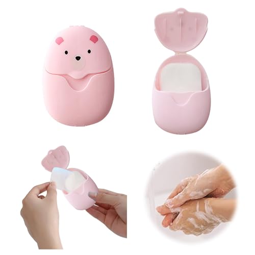 Fychuo Travel soap Sheets Portable Flakes Box Backpacking Essentials Disposable Wash Hand Foaming On-The-Go Camping Hiking Cleaning Products Pink