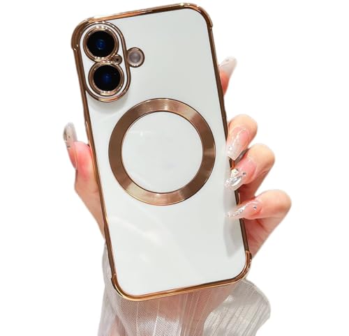 Kaywzo Funda para iPhone 16,TPU Galvanizada Carcasa Compatible con Magsafe,Protección Sísmica de Cuatro Esquinas,Ultra Delgado Brillante Mujeres Case Cover,Blanco