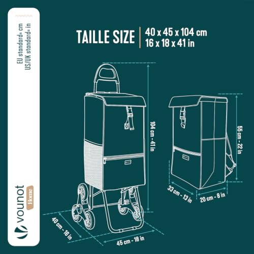 VOUNOT Einkaufstrolley Treppensteiger mit Kühlfach, Einkaufswagen Klappbar mit 3 Räder, 40 L...