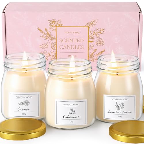 Scented Candles Gift Set Soy Wax Candles of Lavender & Jasmine Orange darwood 3 x 4.2oz 90 Hours Burn Time Perfect Candles Gifts for Women Birthdays Christmas Mothers Day Valentines Day