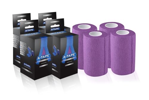 Image of A-Tape Breathable Self Adhesive Cohesive Bandage for Humans & Pets (Dogs, Cats, Birds) -Sports, Wrap, Athletic, Non Woven First Aid Medical, Wrist, Swelling (10 cm X 4.5 mtr) (Pack Of 4, Purple)
