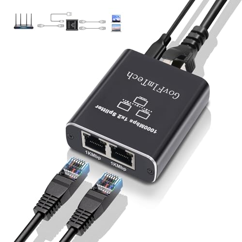 LAN Switch 2 Port, LAN Splitter 1 auf 2 1000Mbps mit USB C Netzkabel, Gigabit LAN Verteiler 1 auf 2 für Computer, Switch, Router, Überwachungskamera, Digital TV, et