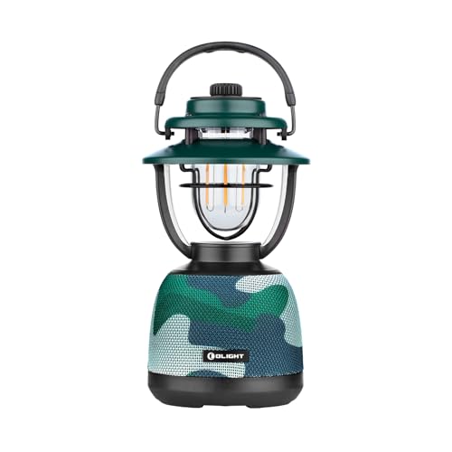 OLIGHT Olantern Music 300 Lumens Rechargeable LED Camping Lantern, 360 Degrees Stepless-Dimming Light, Two Light Sources for Emergency, Hiking, Power Outages, Home Decor（Camouflage）