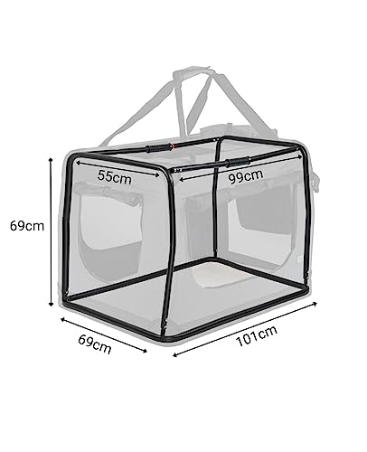 lionto Hundetransportbox faltbar für Reise & Auto, 101x69x70 cm, stabile Transportbox mit Tragegriffen & Decke für Katzen & Hunde bis 25 kg, robuste Hundebox aus Stoff für klein & groß, grau