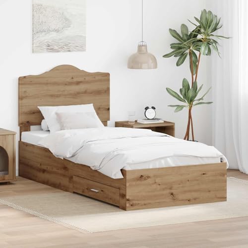 Tonture Marco de cama de roble Artisan, 100 x 200 cm, madera de madera, cama de plataforma con espacio de almacenamiento, moderno mueble de dormitorio, estructura de cama duradera para adultos