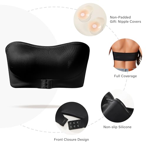 Image of DEANGELMON Strapless Bras for Women Non-Slip Silicone Bandeau Bra Non-Padded Wireless Front Closure Tube Top Bralette(1P1,S)