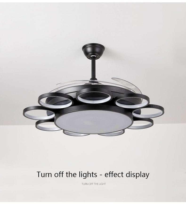 Image of Glowave 9+1 Rings Light Chandelier Fan 52 Inch Black Retractable Blades Remote Control - Tricolour | Warm White, White, Natural White | (FI7775BK)