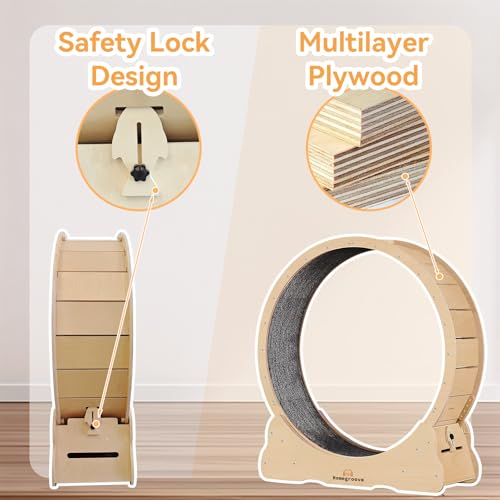 Image of Homegroove 35.4 Inch Cat Exercise Wheels for Indoor Cats, Versatile Cat Toy Running Wheel Treadmill with Detachable Carpet for Weight Loss and Health, Natural Wood Color(M)