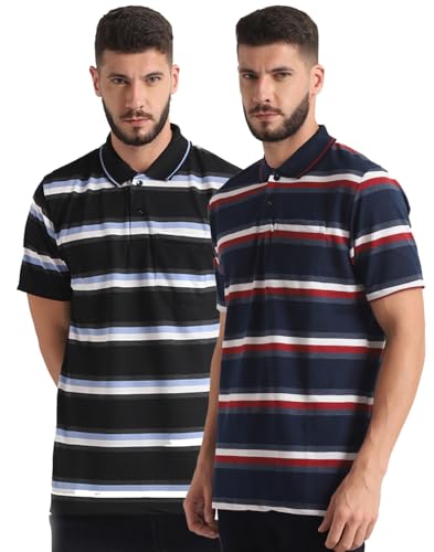 Image of INKKR Striped Men Polo Neck Half Sleeve T-Shirt