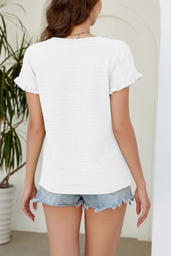 Halife Women's Ruffle Sleeve Tops Dressy Casual Crewneck Textured Office Work Blouses2