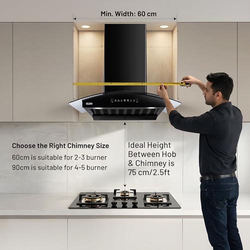 Glen 90 cm 1600 m³/hr Filterless Thermal Autoclean Kitchen Chimney, Curved Glass |(Hood FABIA 90, Heat Sensor| Aeration technology|Touch & Gesture Control,Black) view 2