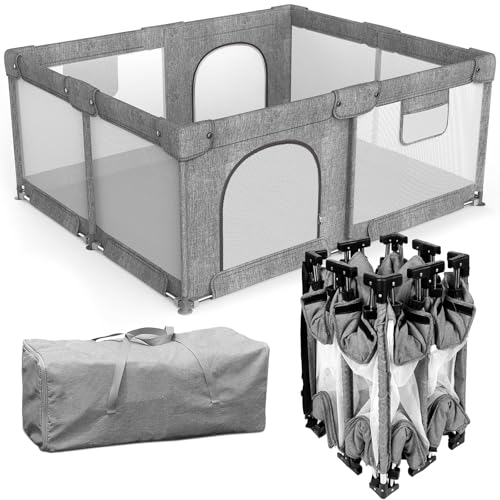 Foldable Baby Playpen with Gate, Extra Large Collapsible Play Yar...