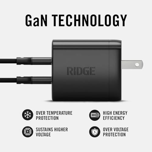 Image of Ridge 45W Charger for Power Bank, Dual USB-C Ports, Laptop-Grade Power with Complete Cable Kit Included - Matte Black